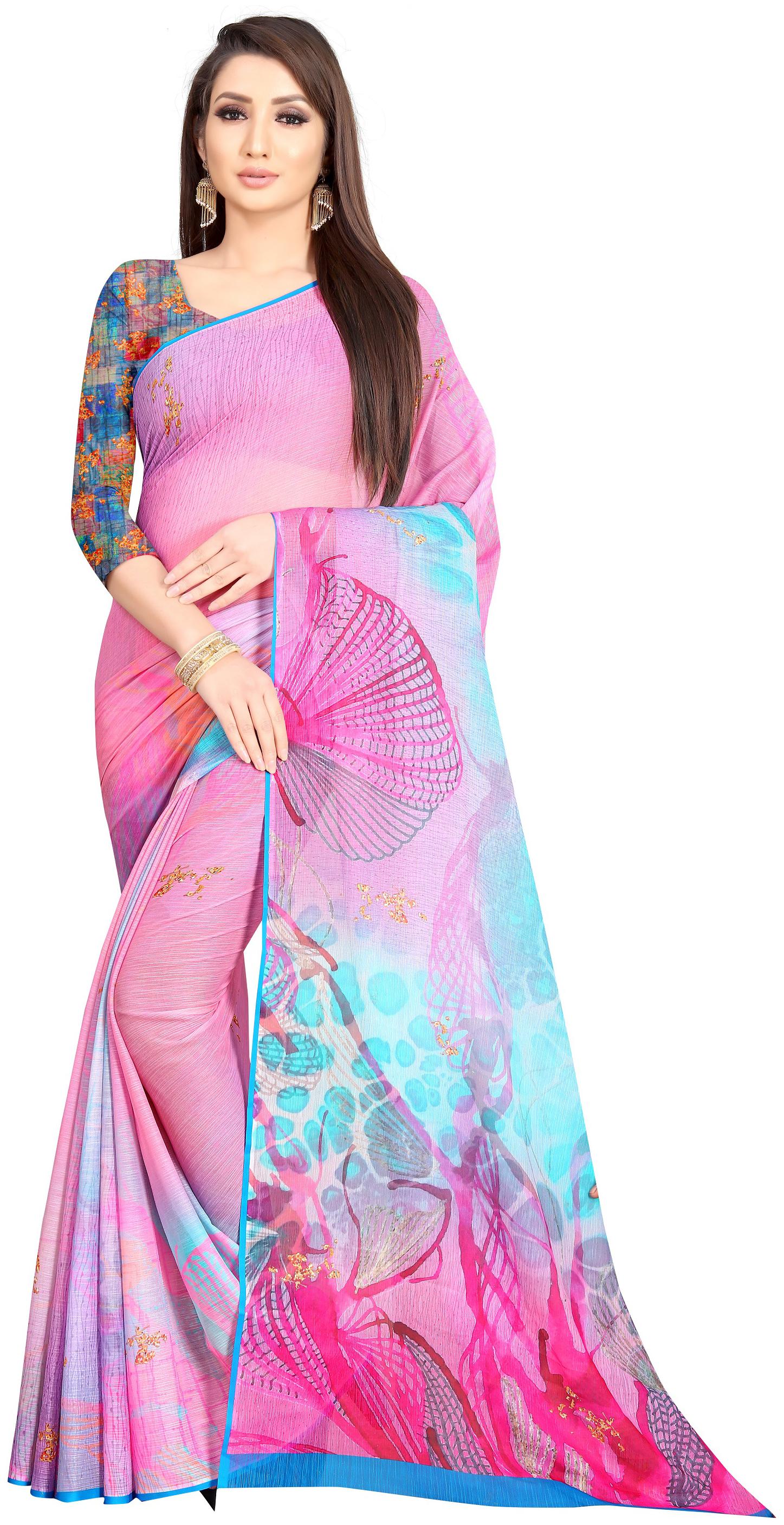 

Moti Textile Women Chiffon Pink Regular Saree With Blouse