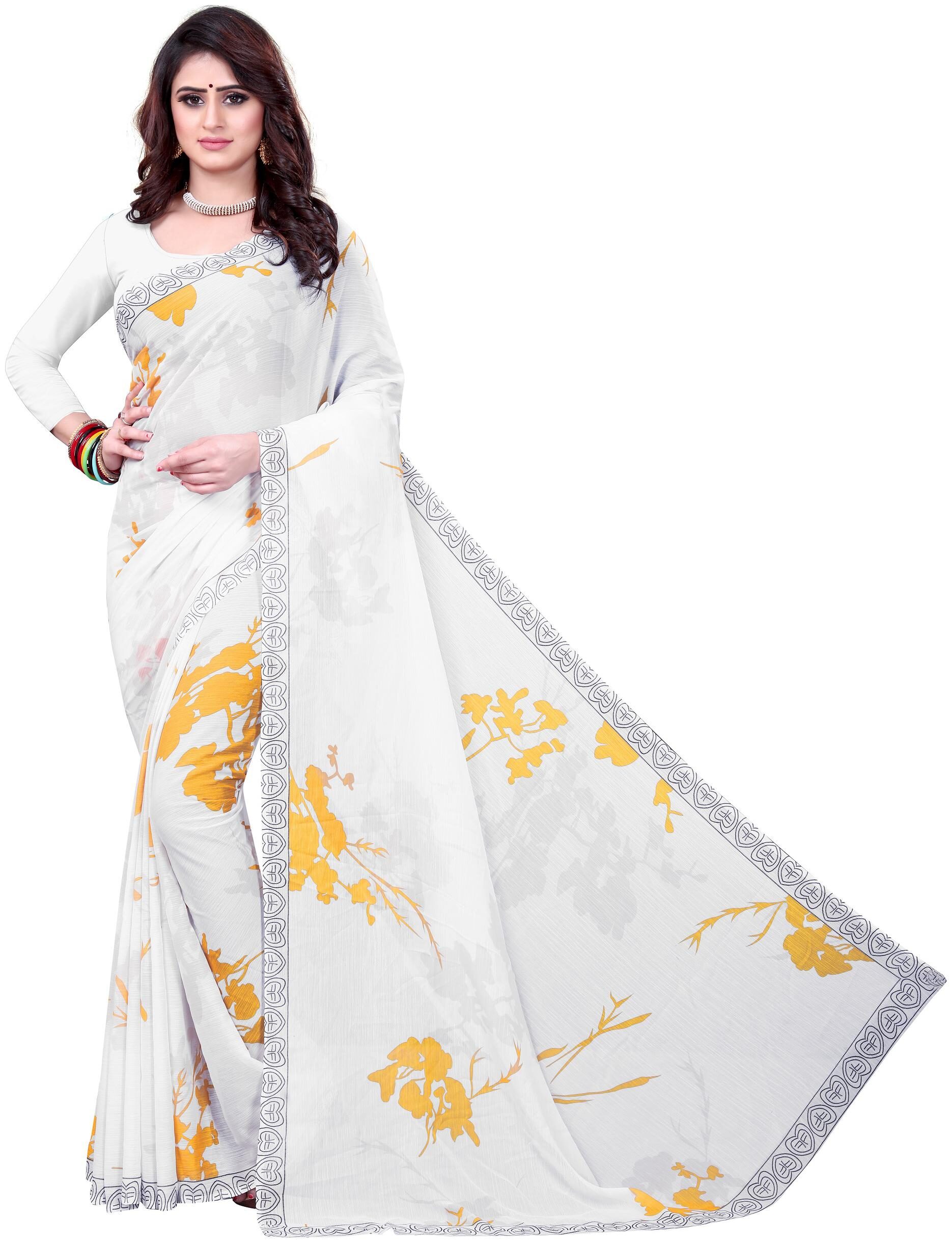 

Moti Textile Women Chiffon White Regular Saree With Blouse