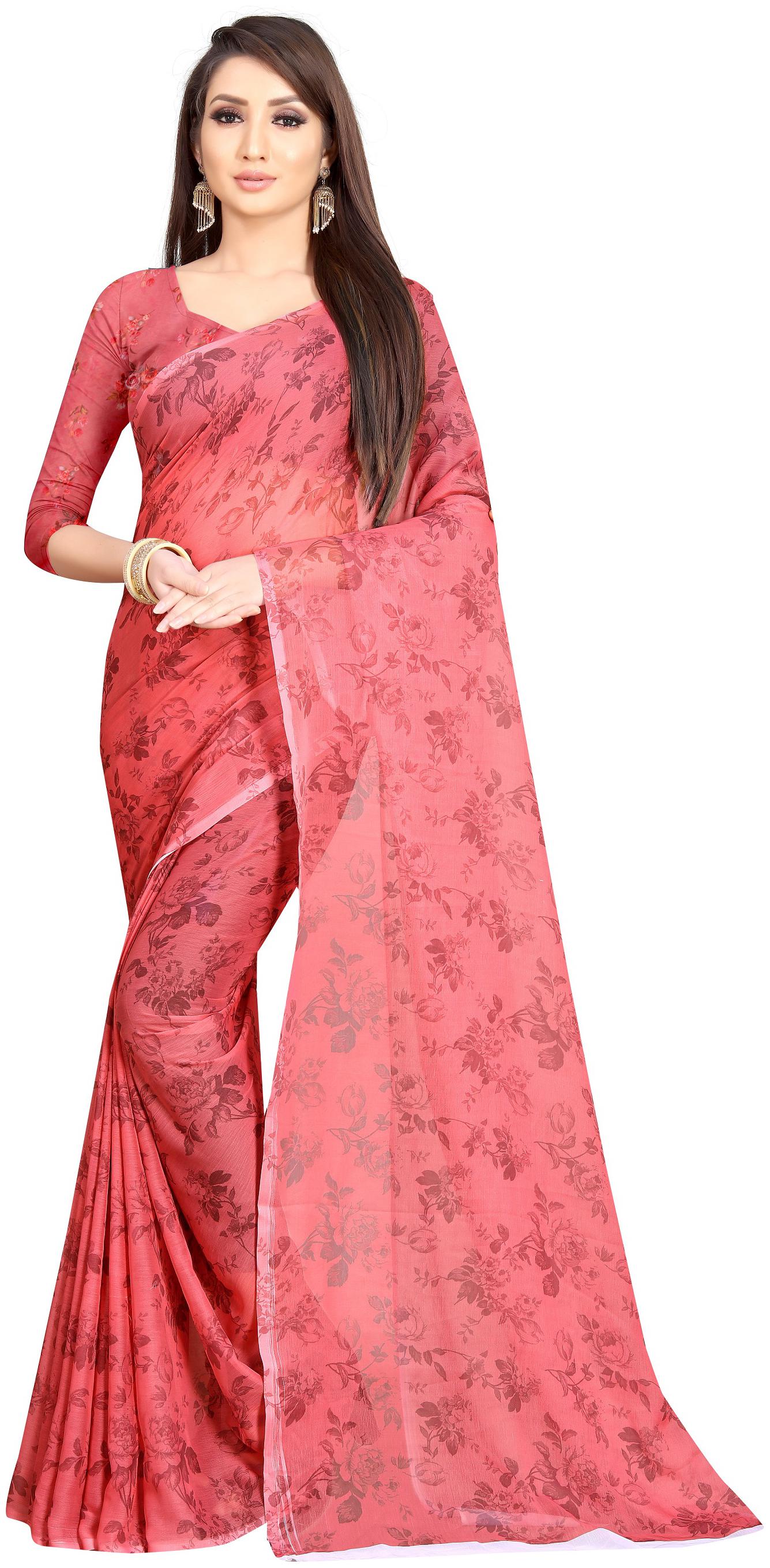 

Moti Textile Women Chiffon Pink Regular Saree With Blouse