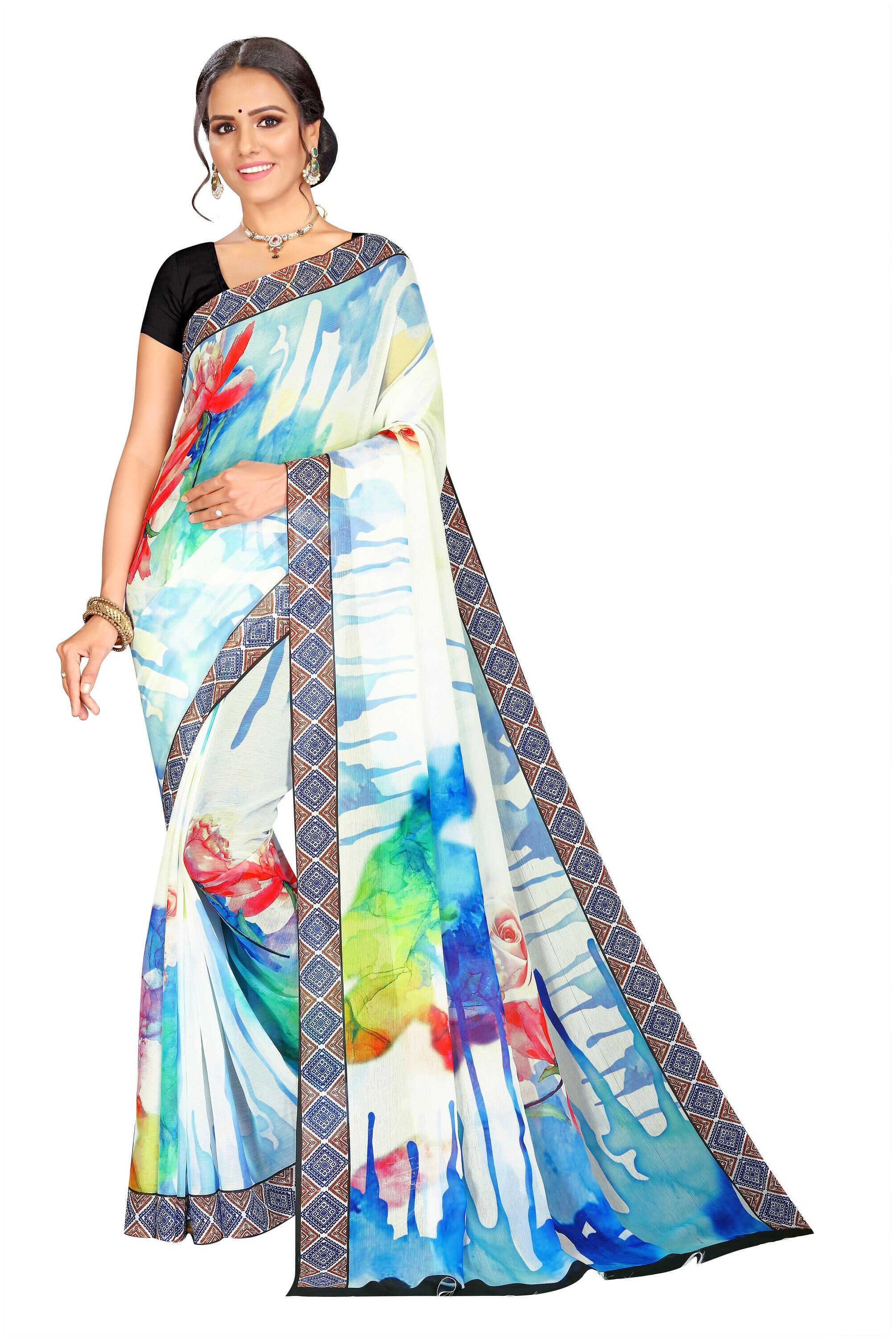 

Moti Textile Women Chiffon Multi Regular Saree With Blouse