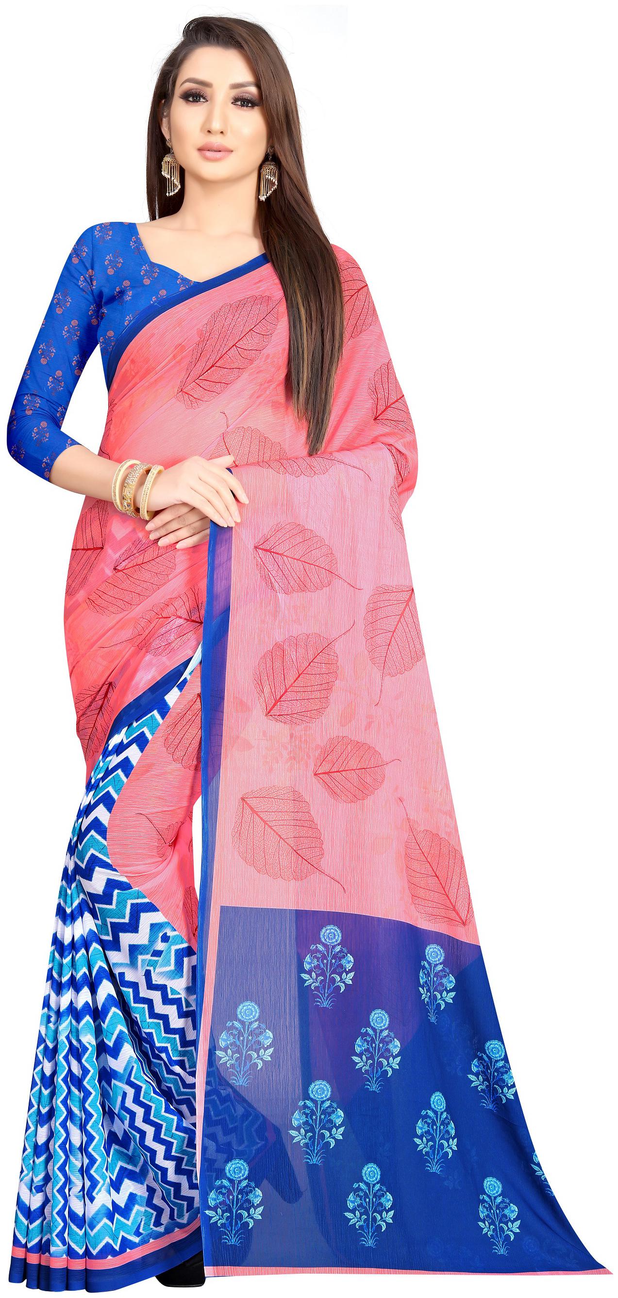 

Moti Textile Women Chiffon Pink Regular Saree With Blouse