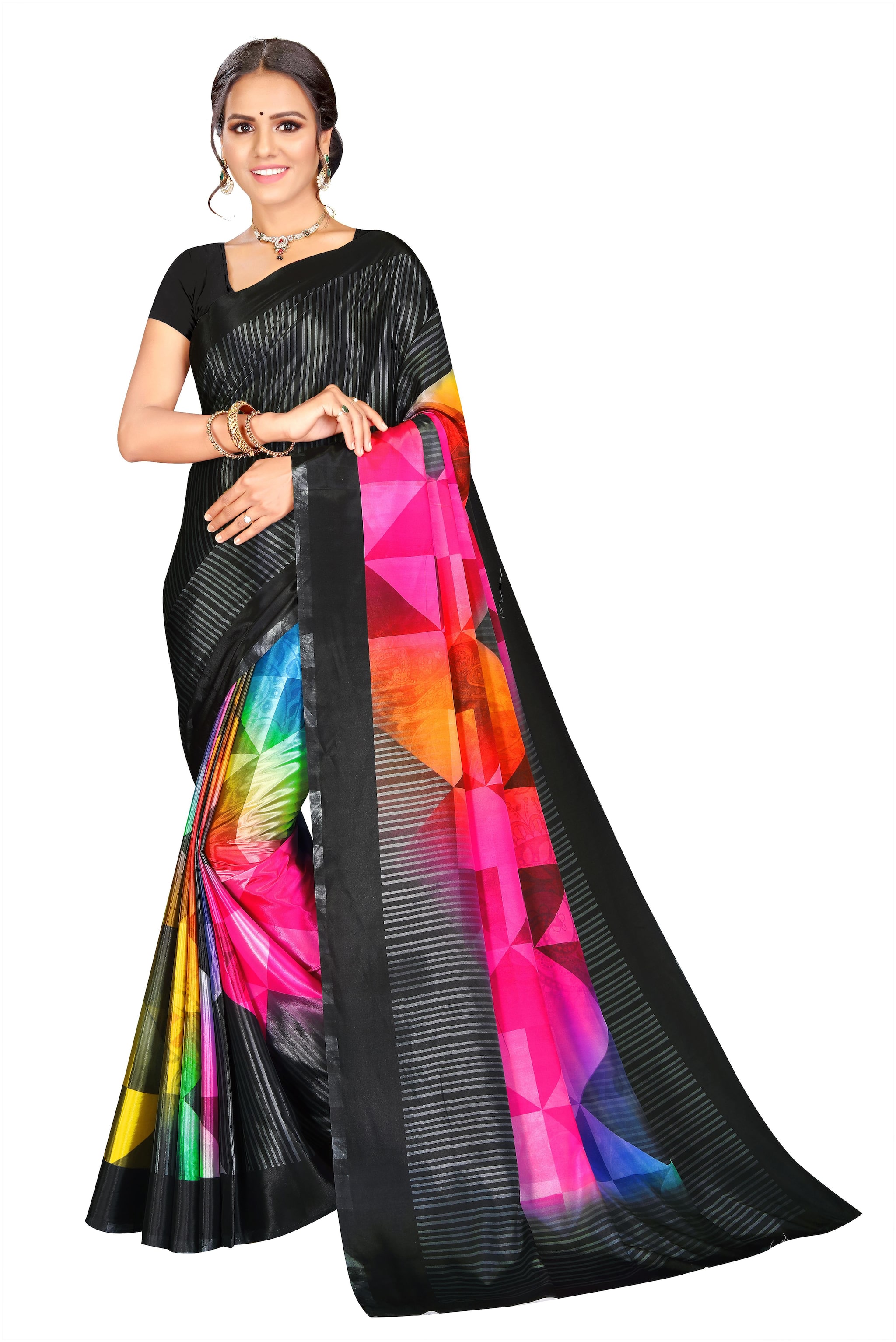 

Moti Textile Women Crepe Multi Regular Saree With Blouse