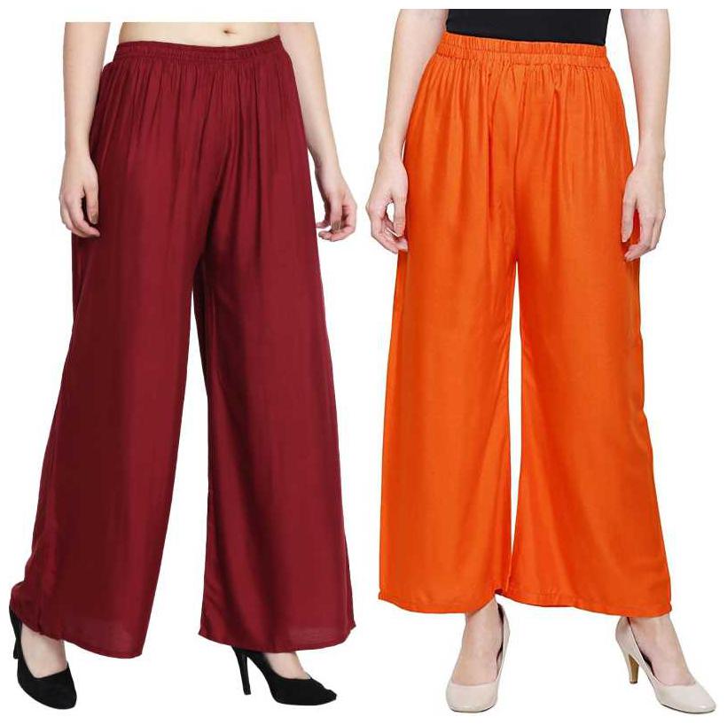

MR TAYLORZ Maroon Orange Solid Straight Palazzo