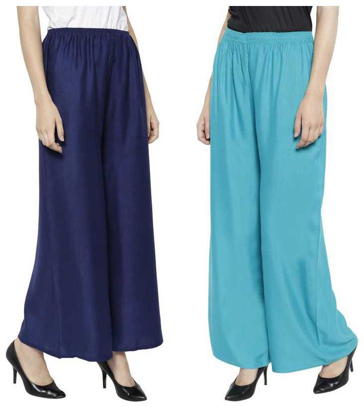 

MR TAYLORZ Navy Blue Turquoise Solid Straight Palazzo