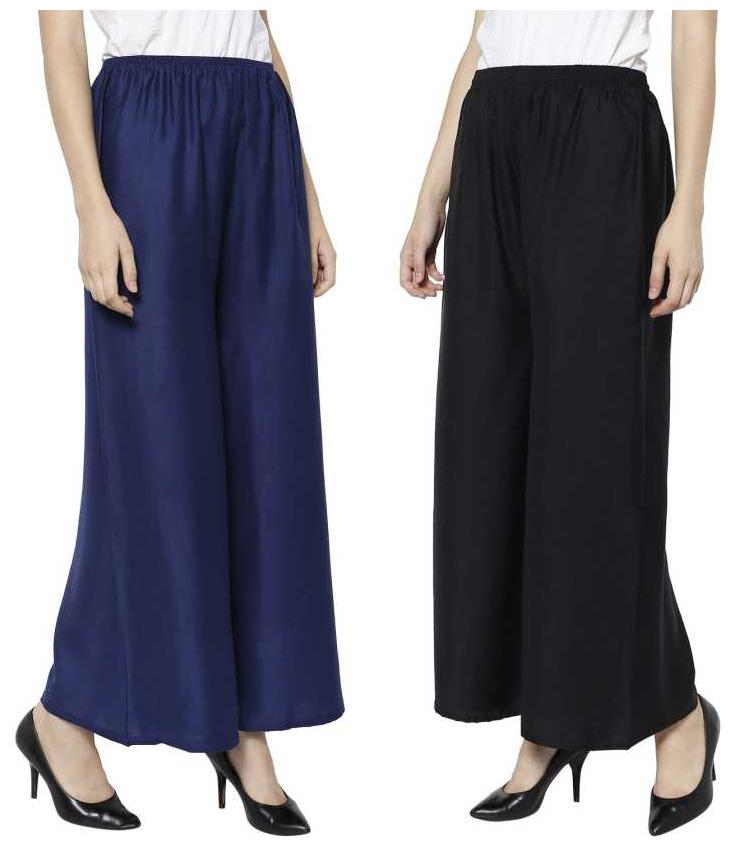 

MR TAYLORZ Navy Blue Black Solid Straight Palazzo