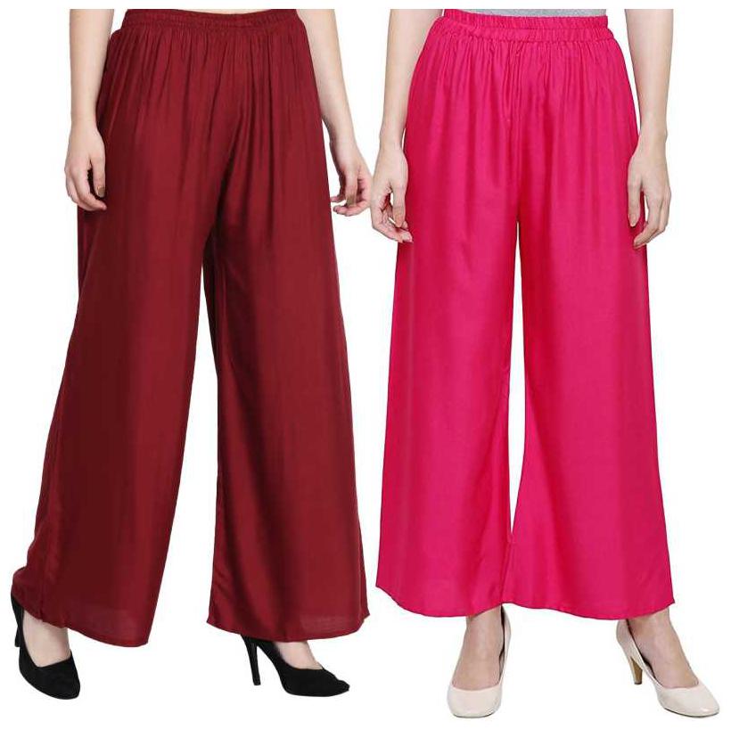

MR TAYLORZ Maroon Pink Solid Straight Palazzo