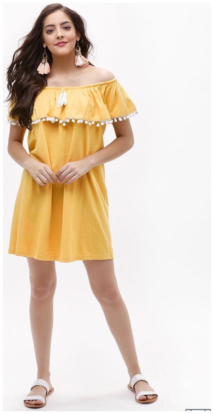 

MS BOTTOM Yellow Solid A-line dress