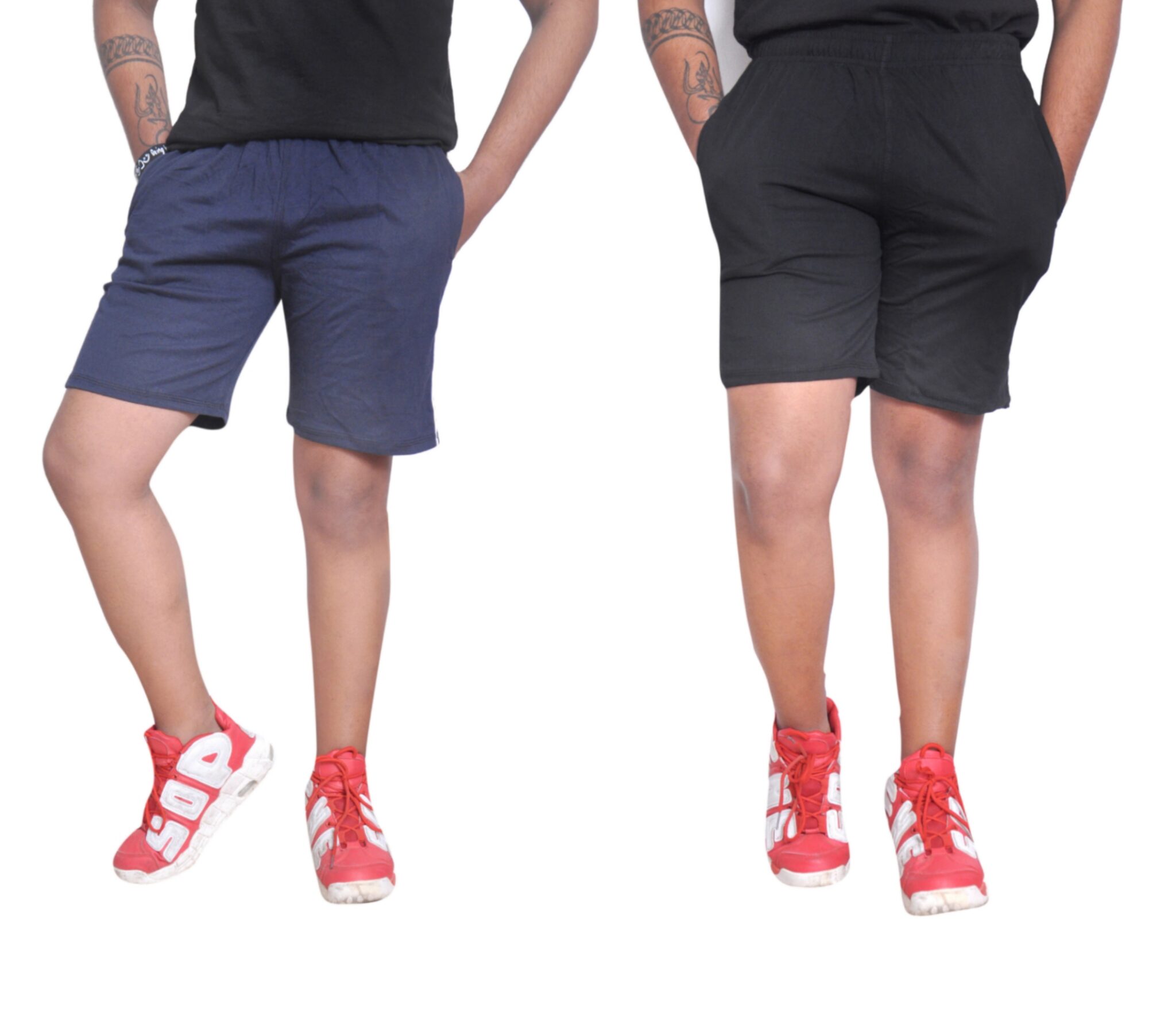 

Mszo Men Navy Black Cotton Blend Solid Regular Shorts