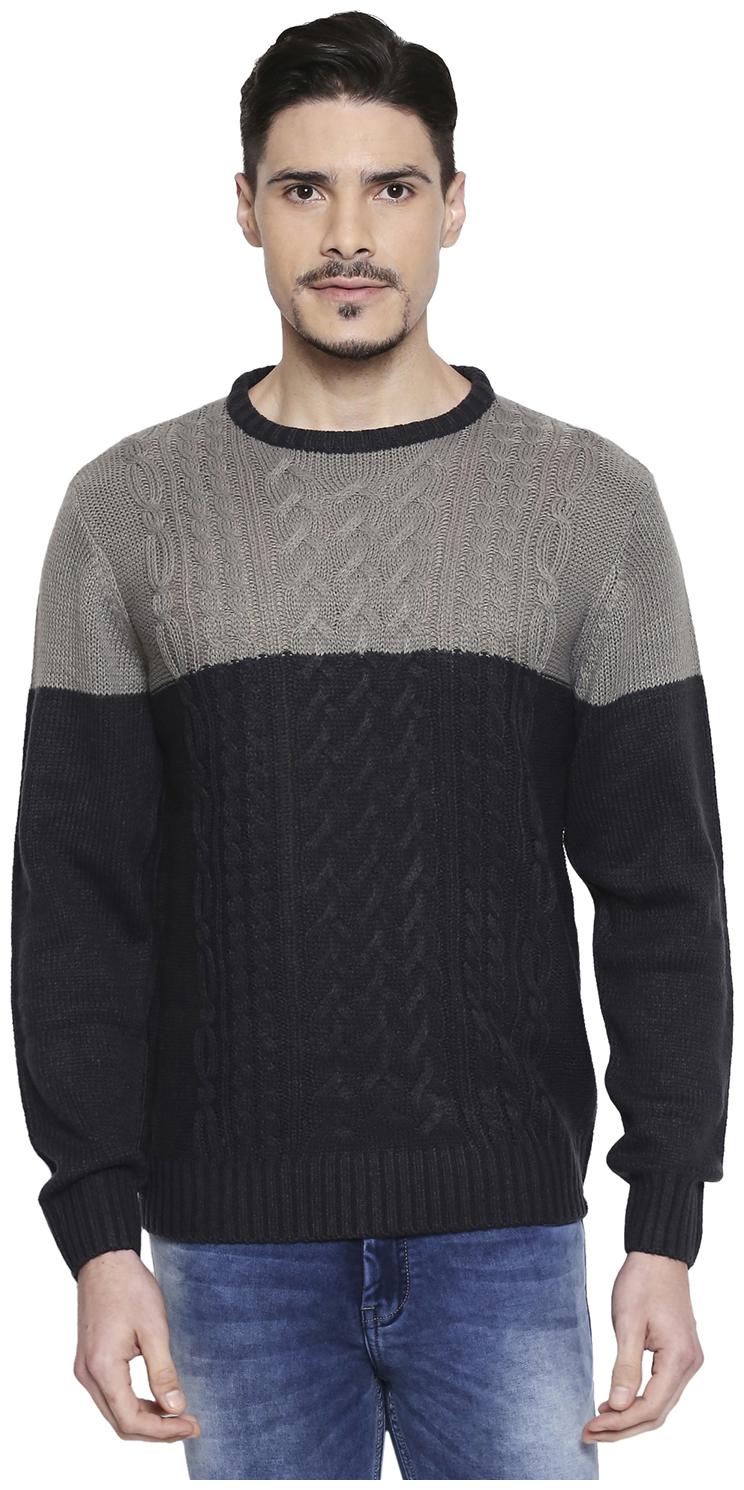 

Mufti Men Grey Black Round neck Pullover