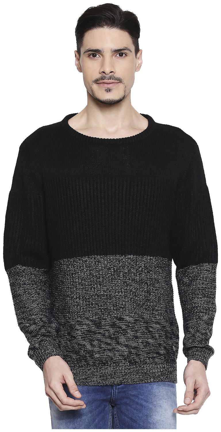 

Mufti Men Black Grey Round neck Pullover