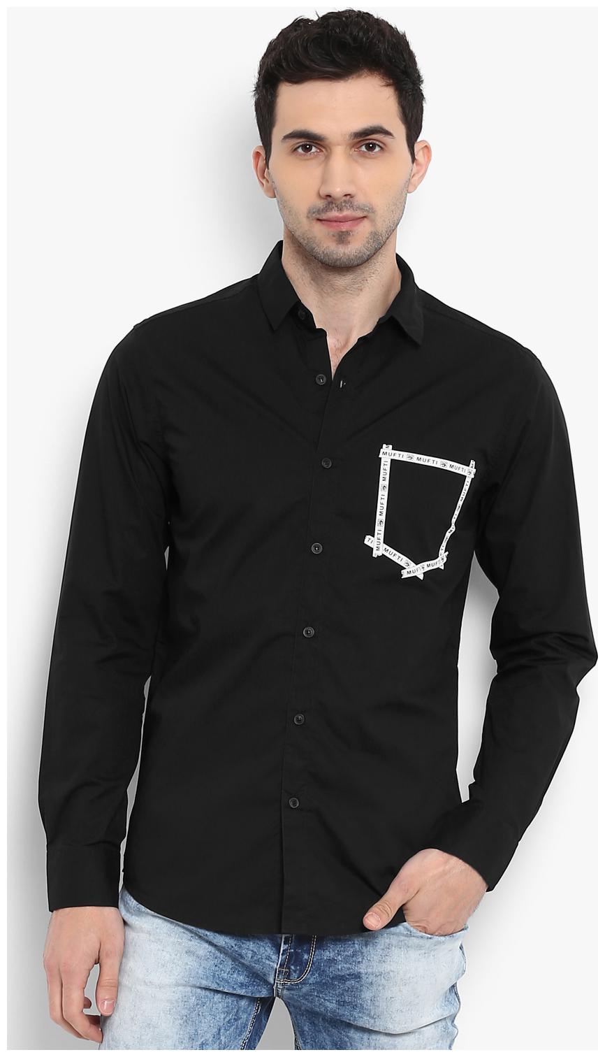 

Mufti Men Black Solid Slim Fit Casual Shirt
