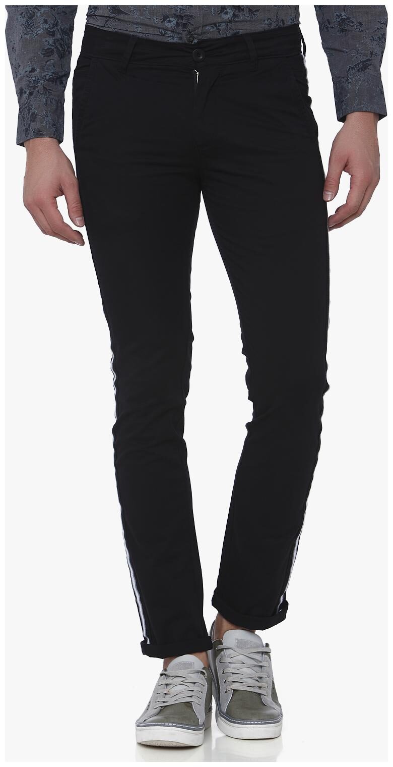 

Mufti Men Black Striped Slim fit Regular trousers