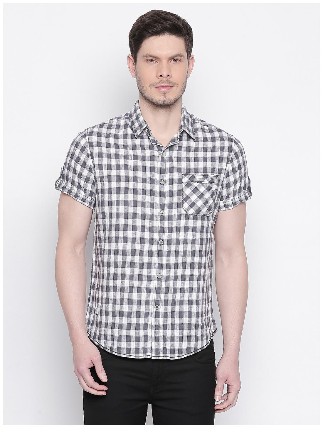 

Mufti Men White Grey Checked Slim Fit Casual Shirt