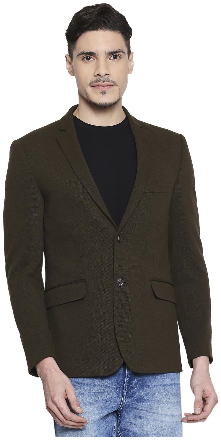

Mufti Blended Solid Olive Color Single Breated Blazer For Men