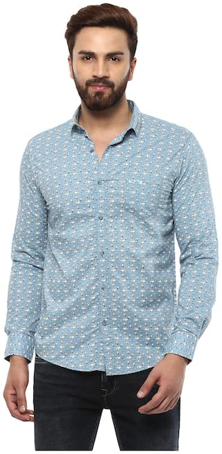 Mufti Men Blue Printed Slim Fit Casual Shirt