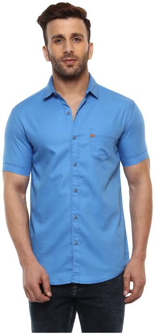 Mufti Men Blue Solid Slim Fit Casual Shirt