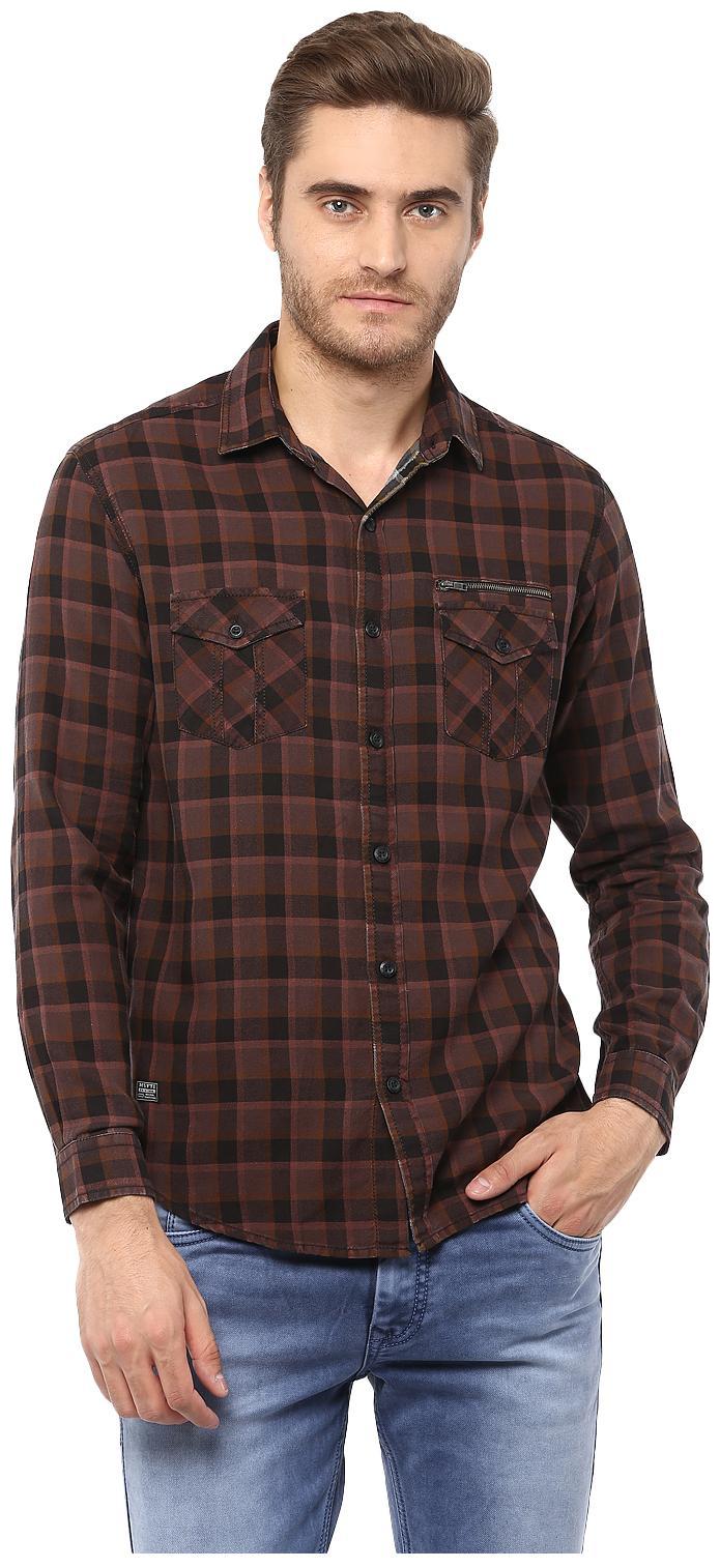 

Mufti Men Brown Checked Slim Fit Casual Shirt