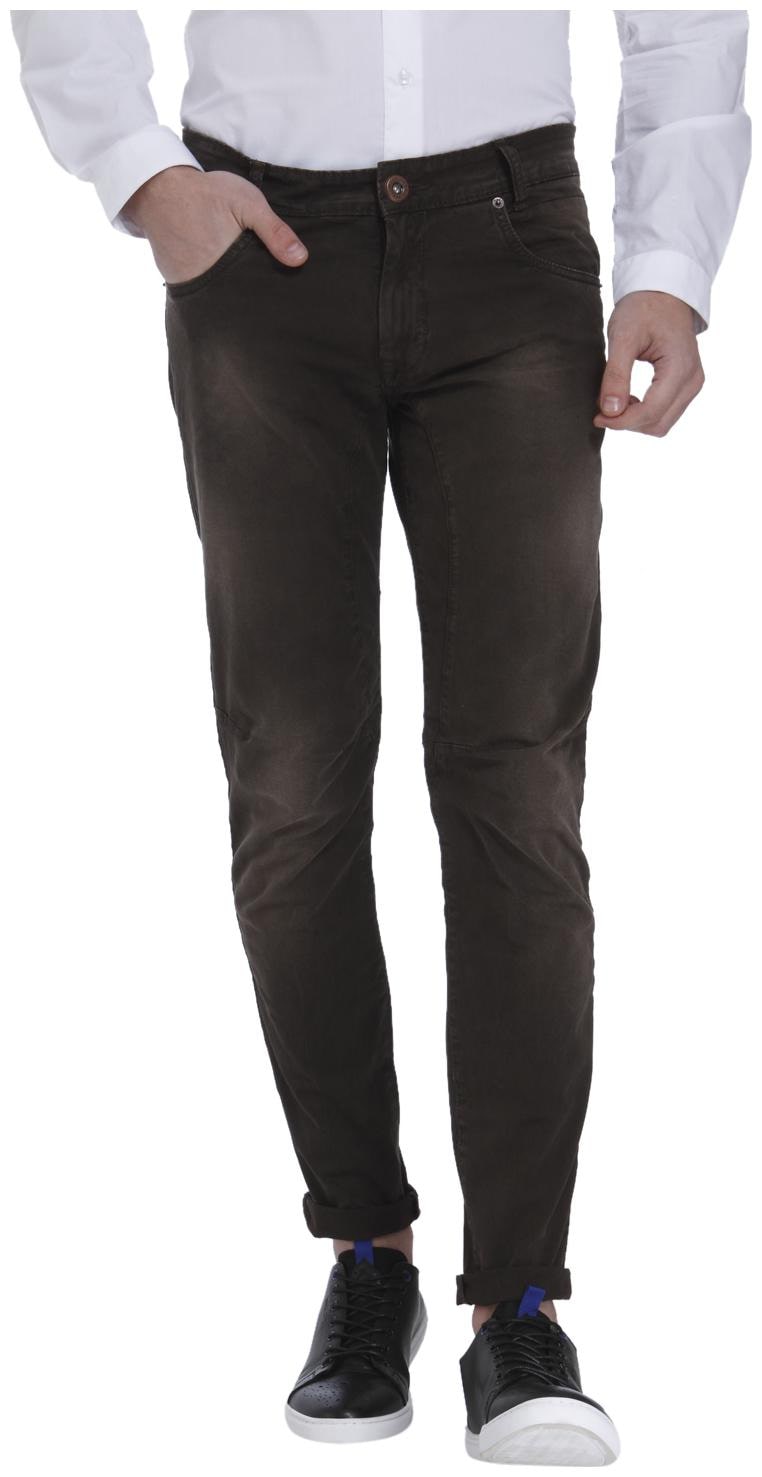 

Mufti Men Brown Solid Slim fit Regular trousers