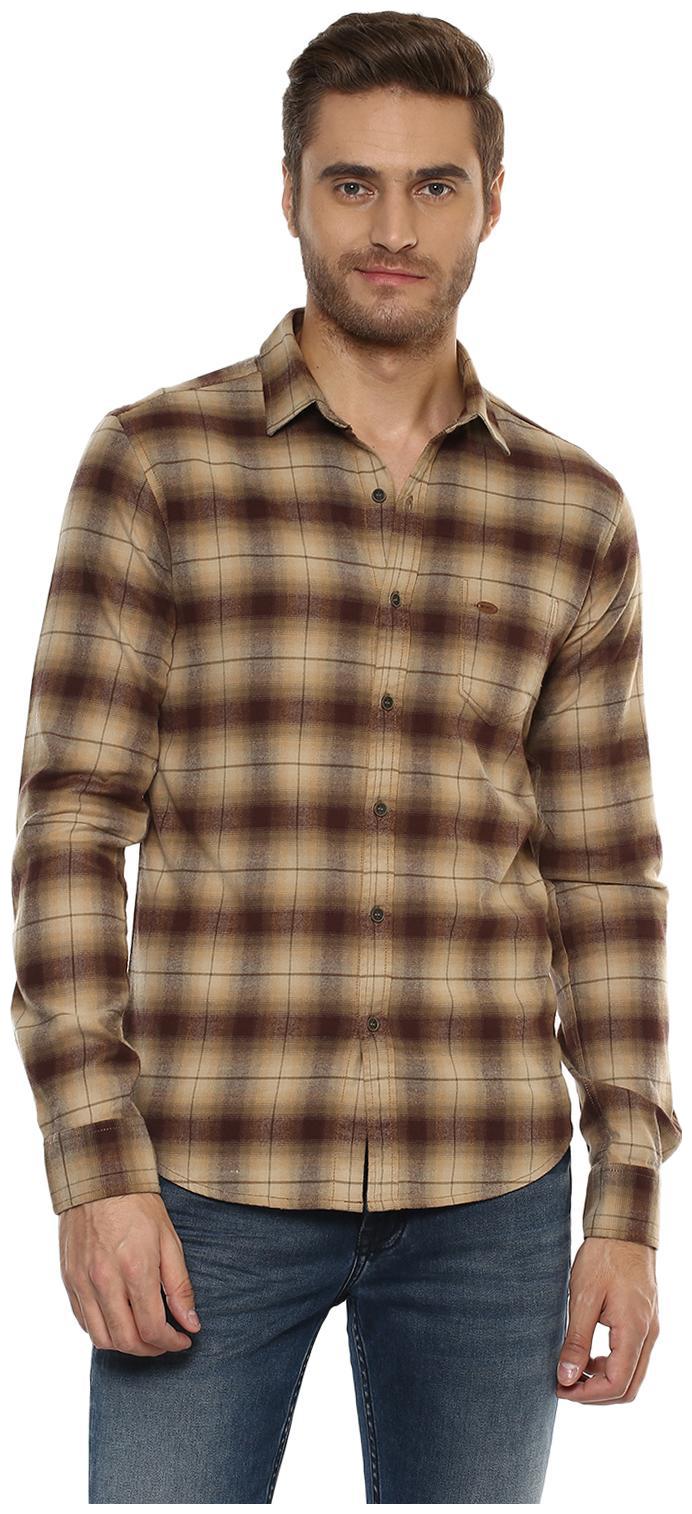 

Mufti Men Brown Checked Slim Fit Casual Shirt