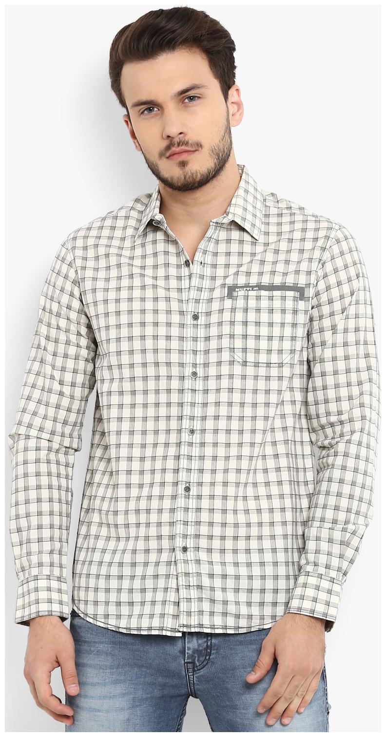 

Mufti Men Beige Checked Slim Fit Casual Shirt