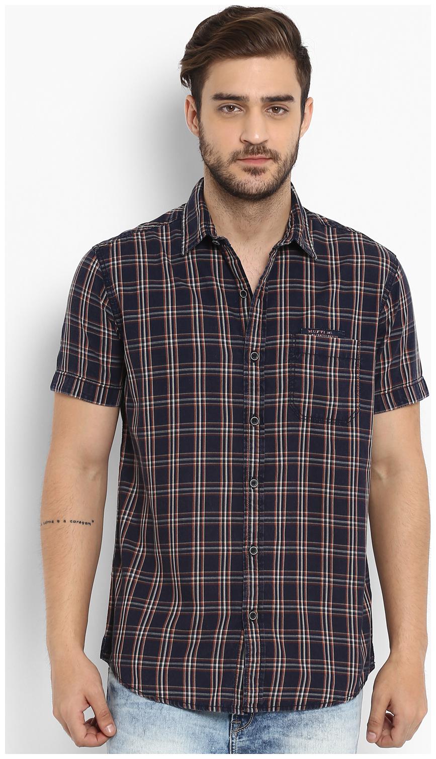 

Mufti Men Blue Checked Slim Fit Casual Shirt