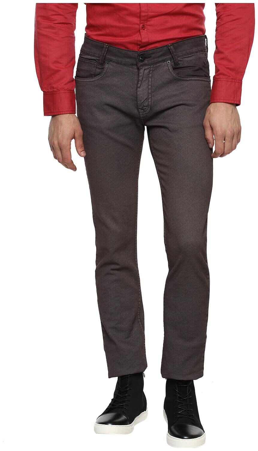 

Mufti Men Brown Solid Slim fit Regular trousers