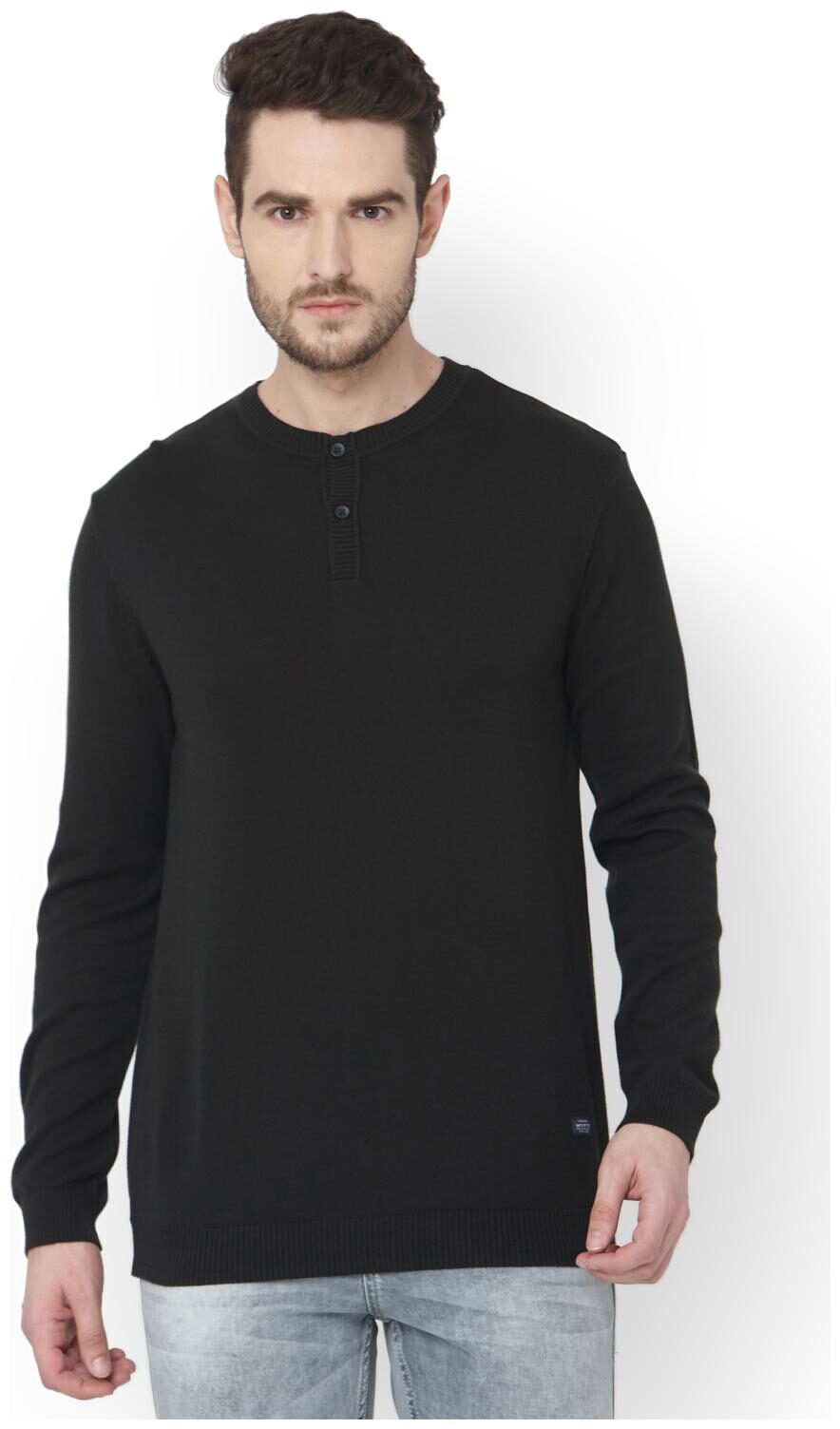

Mufti Men Black Henley neck Pullover