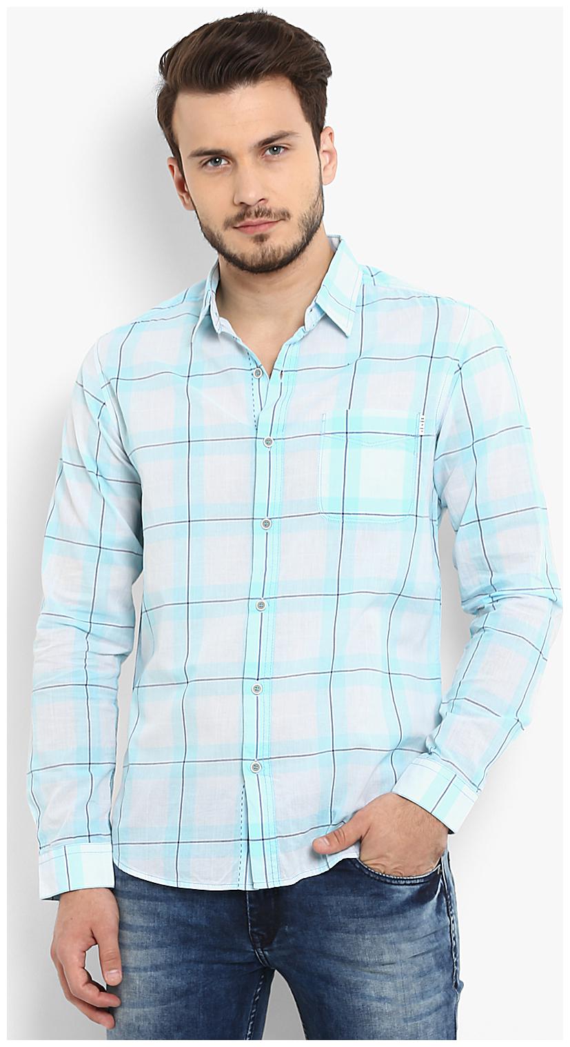 

Mufti Cotton Turquoise Spread Collar Tartan Checks Full Sleeves Shirt