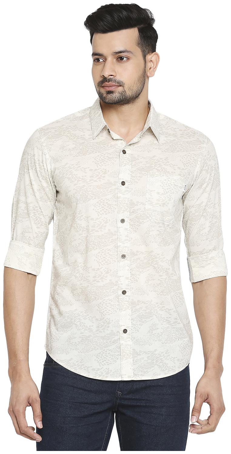 

Mufti Men Beige Printed Slim Fit Casual Shirt