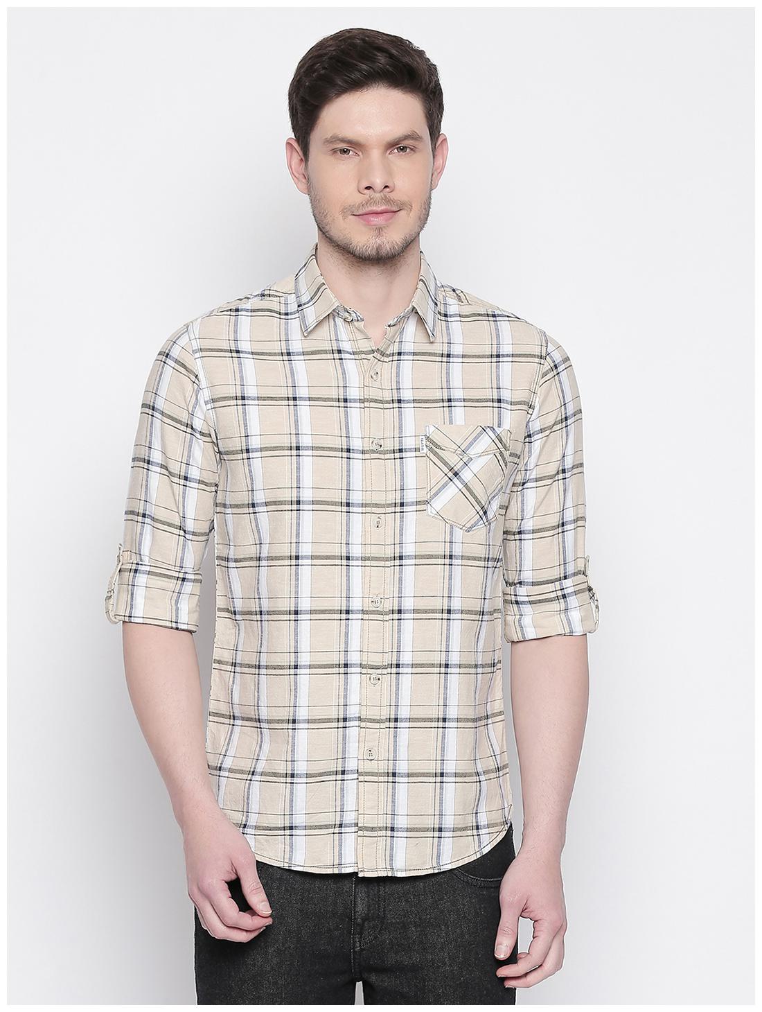 

Mufti Men Beige Checked Slim Fit Casual Shirt