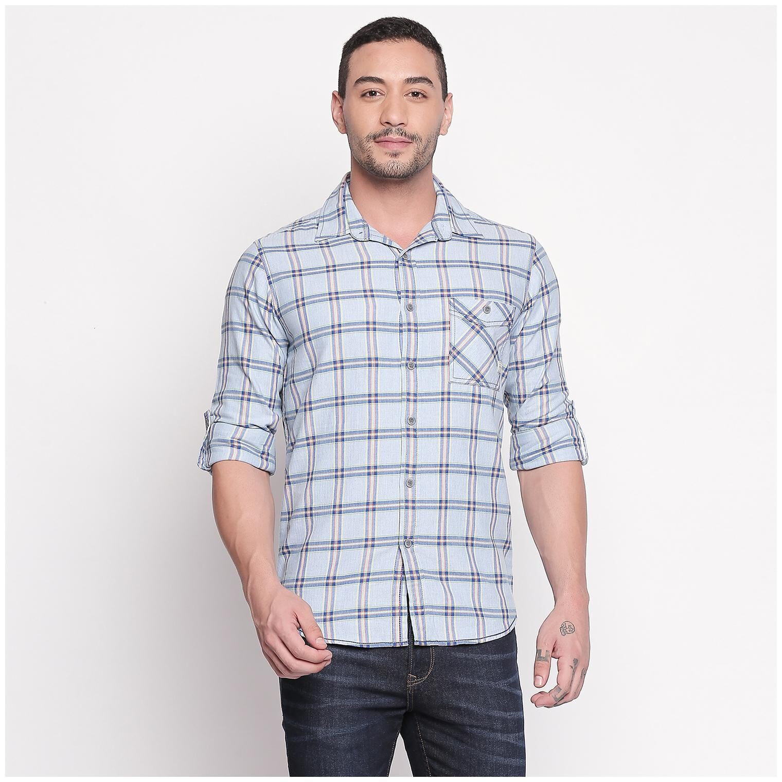 

Mufti Men Blue Checked Slim Fit Casual Shirt