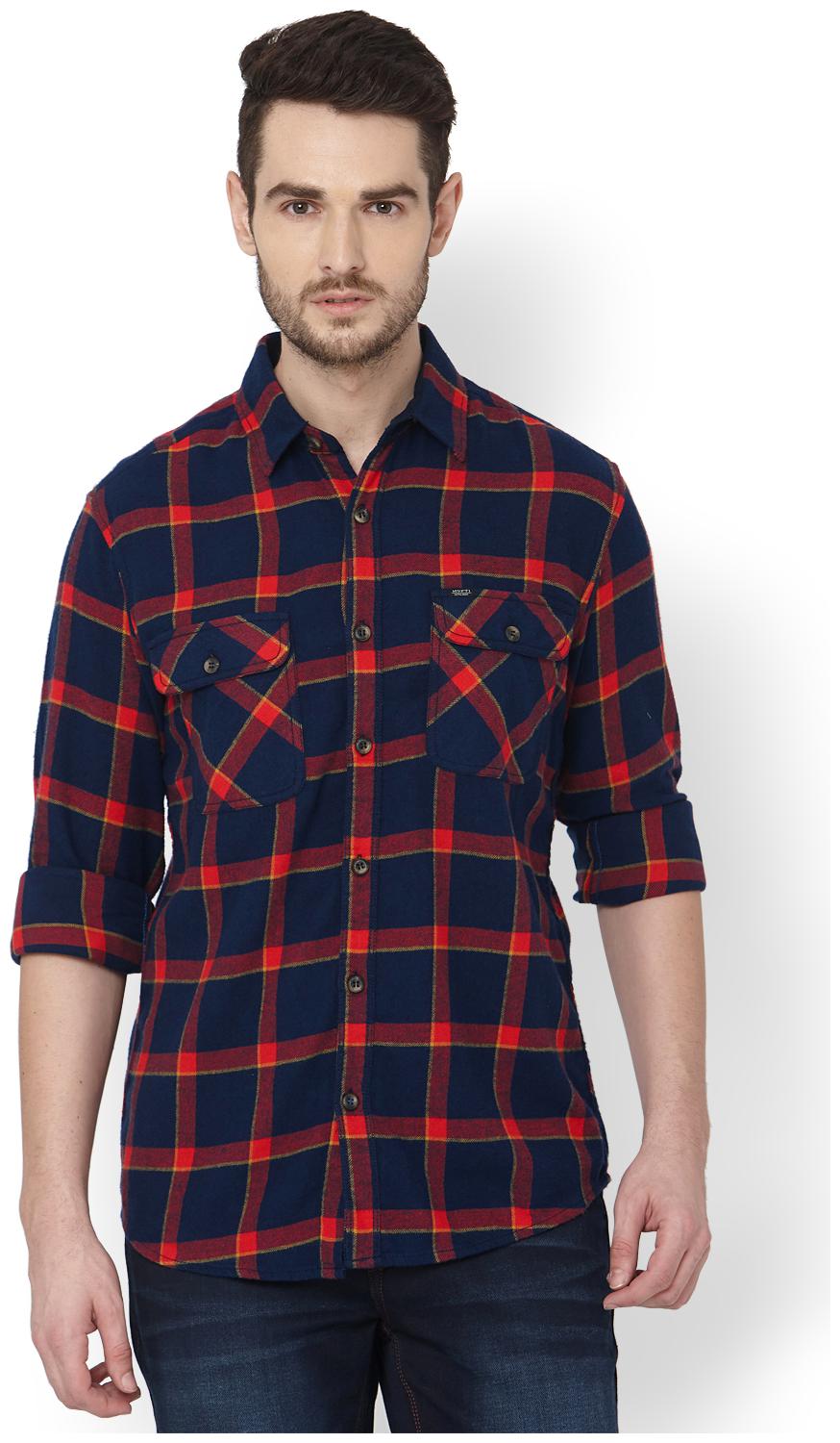 

Mufti Men Navy Blue Checked Slim Fit Casual Shirt