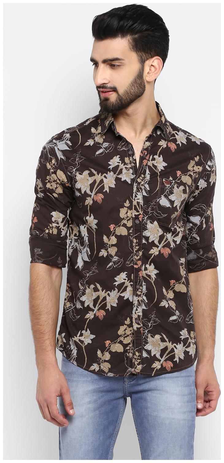

Mufti Men Brown Floral Slim Fit Casual Shirt
