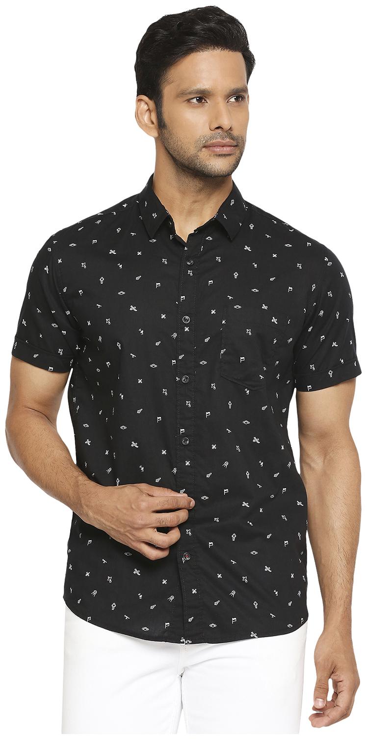 

Mufti Men Black Printed Slim Fit Casual Shirt
