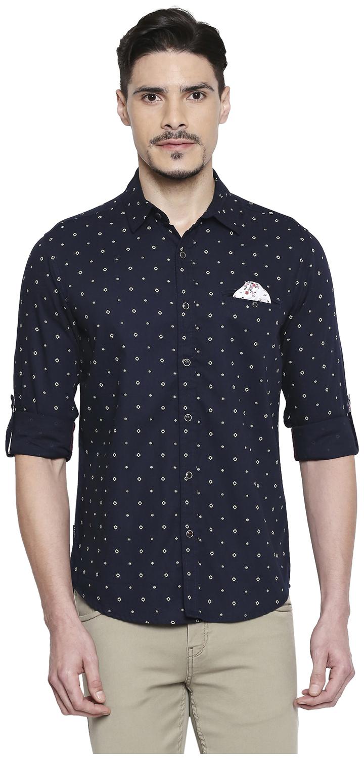 

Mufti Men Navy Blue Printed Slim Fit Casual Shirt
