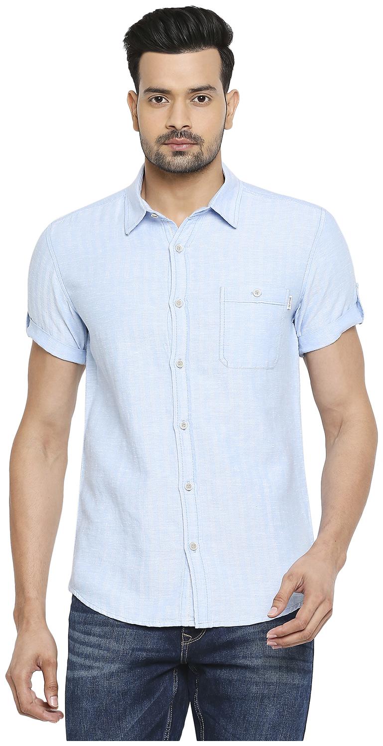 

Mufti Men Blue Solid Slim Fit Casual Shirt