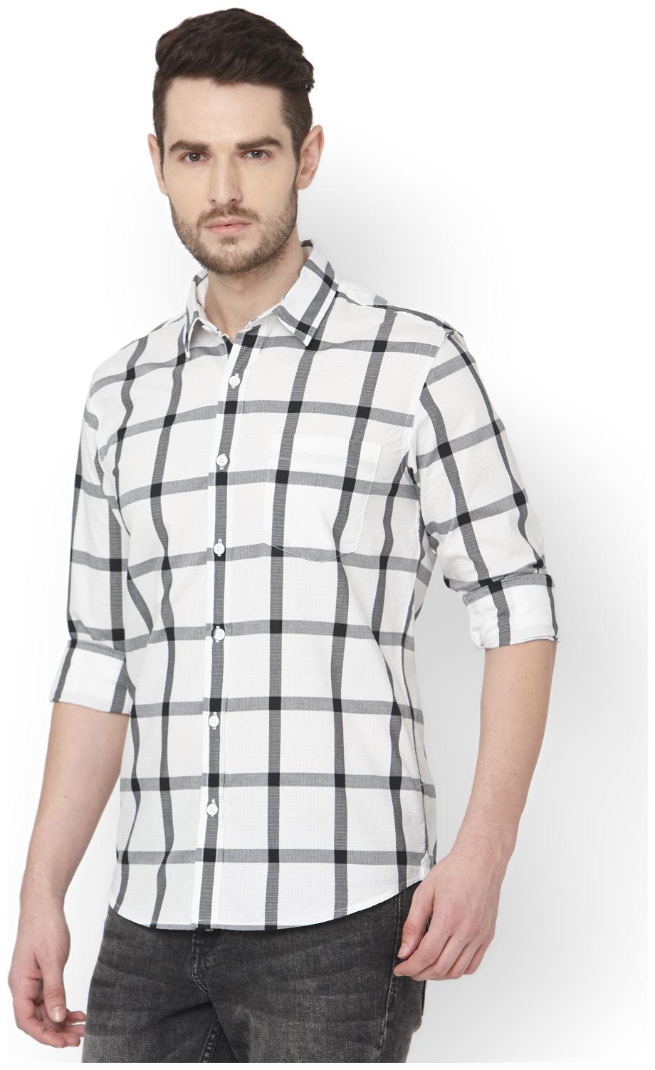 

Mufti Men White Checked Slim Fit Casual Shirt