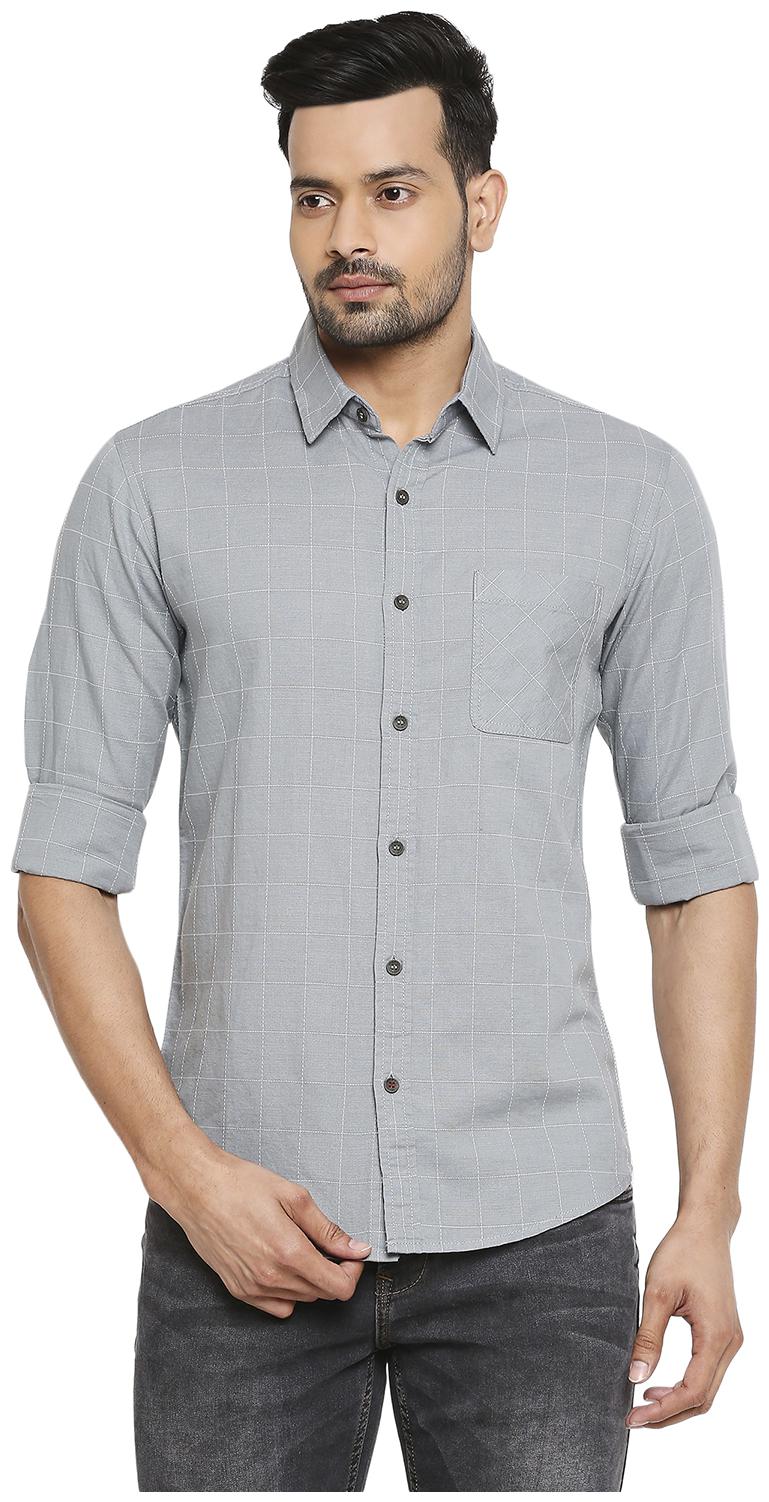 

Mufti Men Grey Checked Slim Fit Casual Shirt