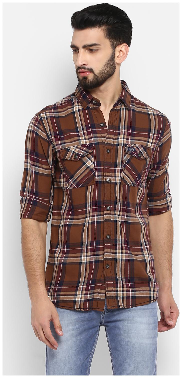 

Mufti Men Brown Checked Slim Fit Casual Shirt