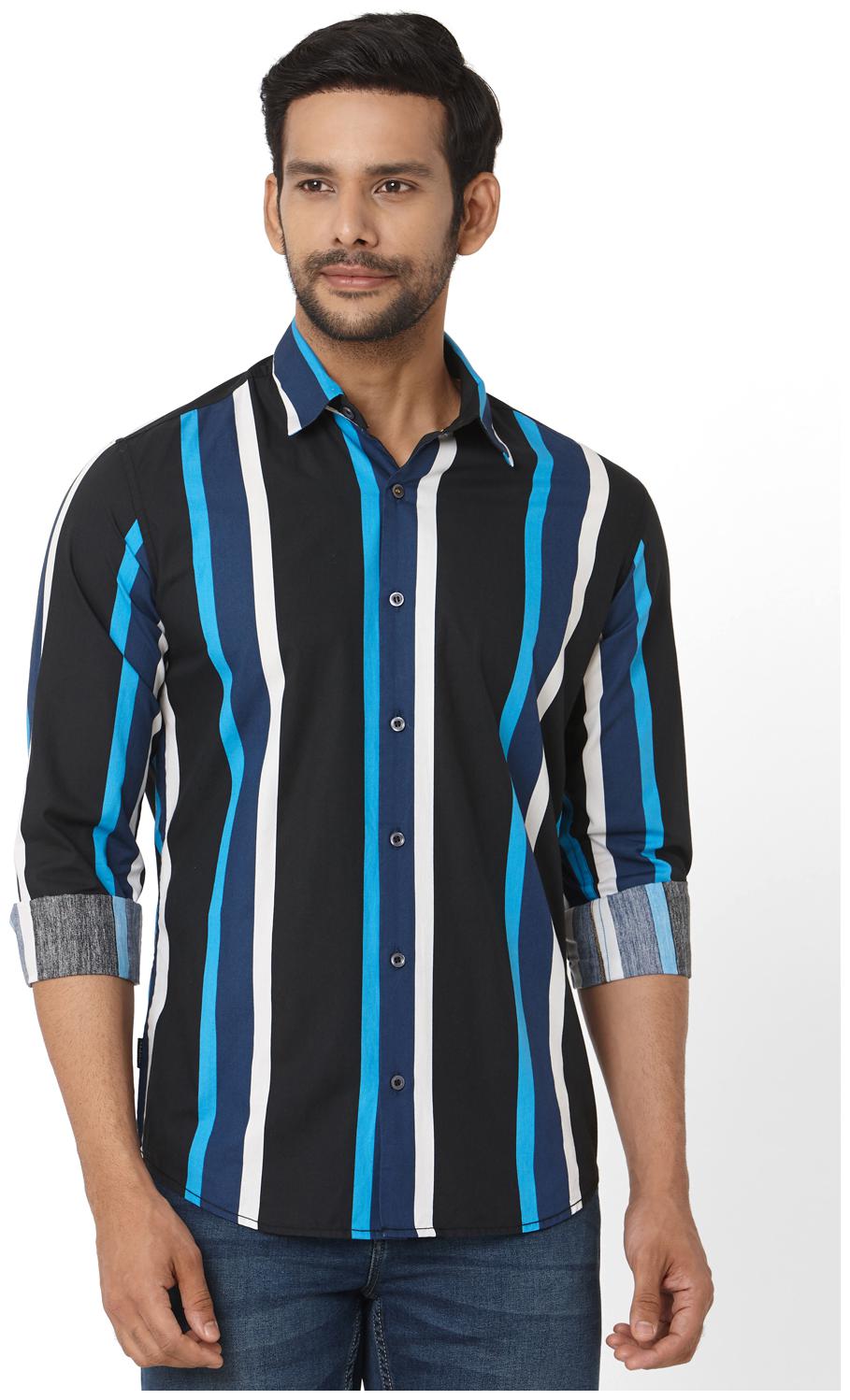 

Mufti Cotton Striped Black Color Casual Shirt For Men