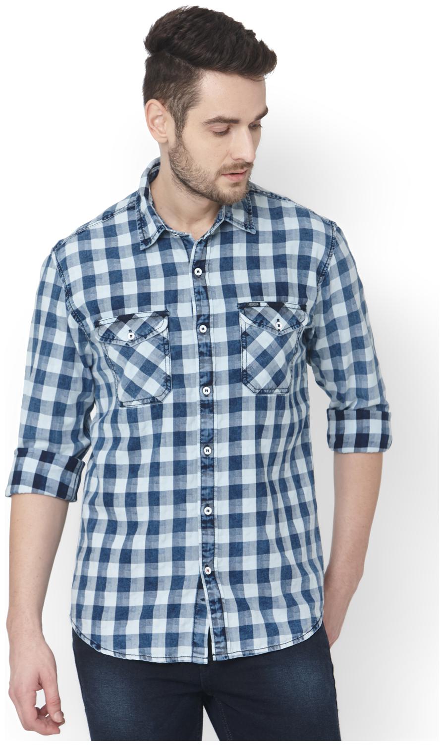 

Mufti Men White Blue Checked Slim Fit Casual Shirt