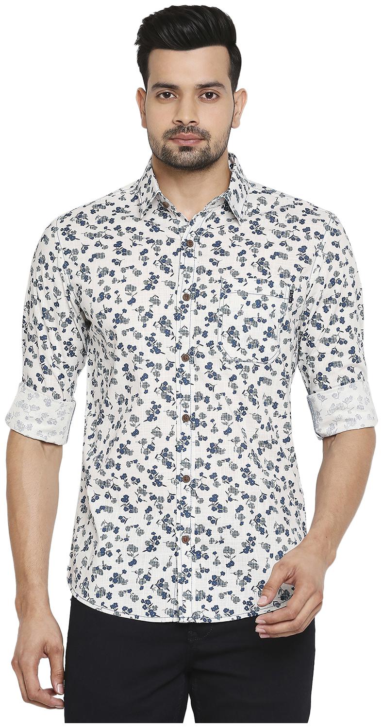 

Mufti Men Beige Floral Slim Fit Casual Shirt