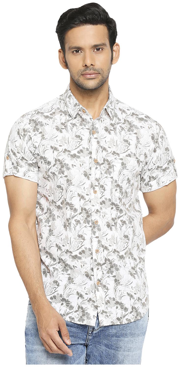 

Mufti Men White Floral Slim Fit Casual Shirt