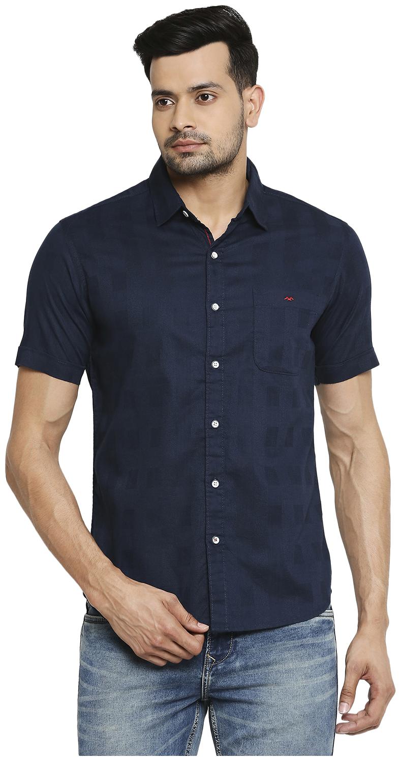 

Mufti Men Navy Blue Solid Slim Fit Casual Shirt