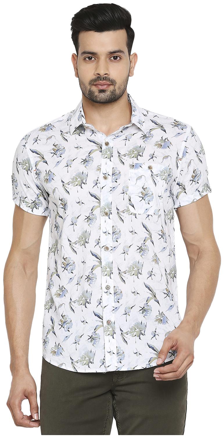 

Mufti Men White Floral Slim Fit Casual Shirt