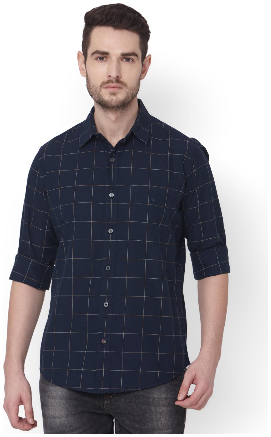 

Mufti Men Navy Blue Checked Slim Fit Casual Shirt