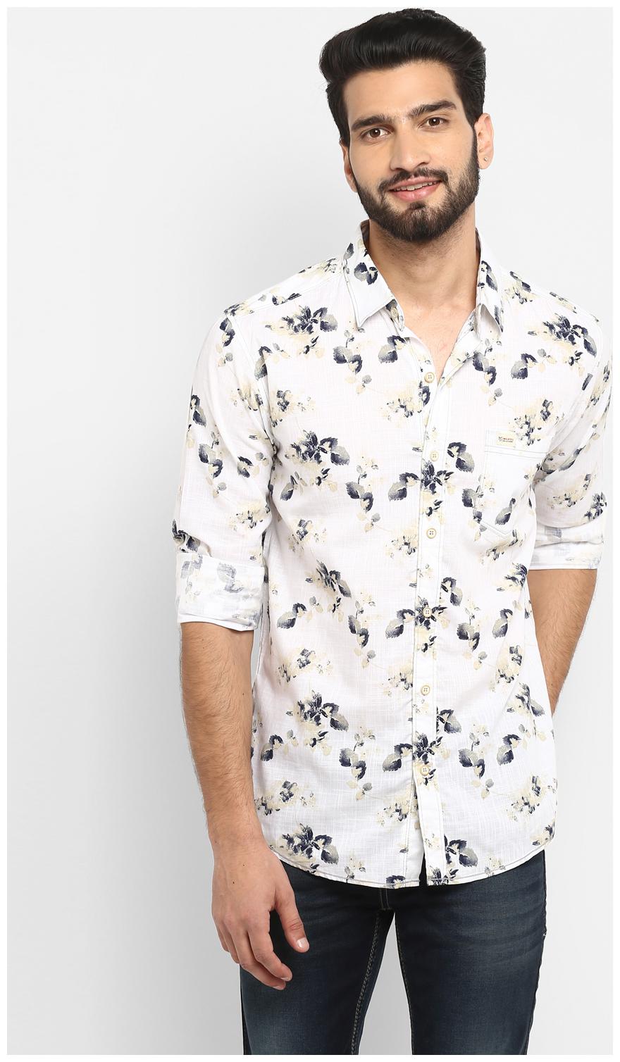 

Mufti Men White Floral Slim Fit Casual Shirt
