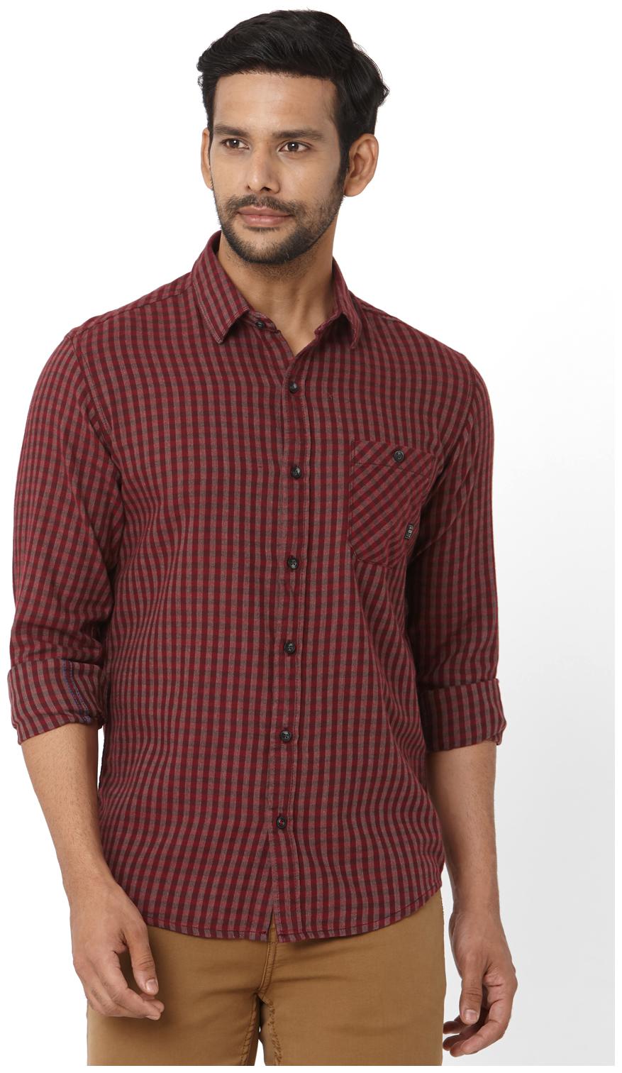 

Mufti Men Maroon Checked Slim Fit Casual Shirt