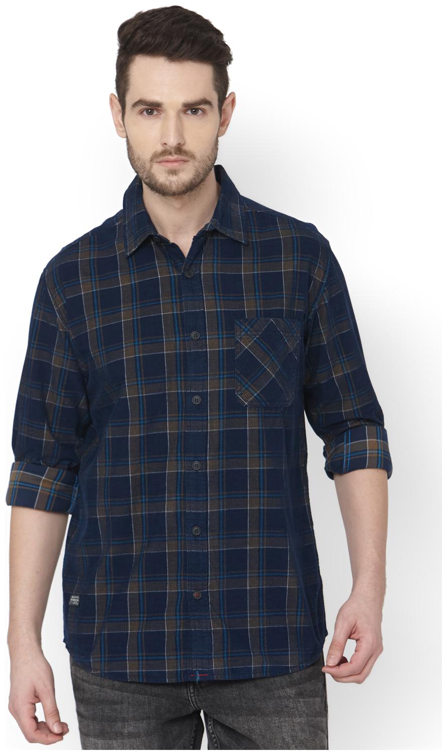 

Mufti Men Navy Blue Checked Slim Fit Casual Shirt