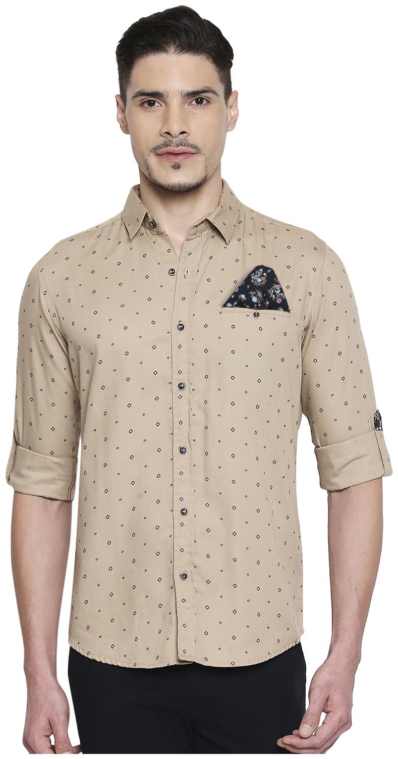 

Mufti Men Brown Printed Slim Fit Casual Shirt